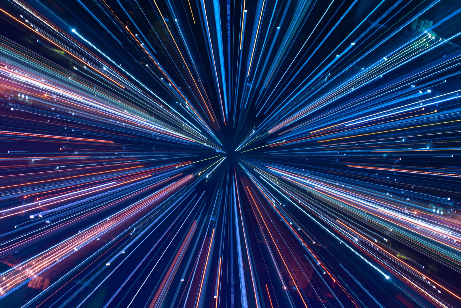 Speed lines trail effect. technology background. Colorful Abstract Night Sky with Stars and Explosions of Light. computer net work artificial general intelligence or data center concept.