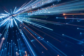 Speed lines trail from night city- lens effect. technology background.