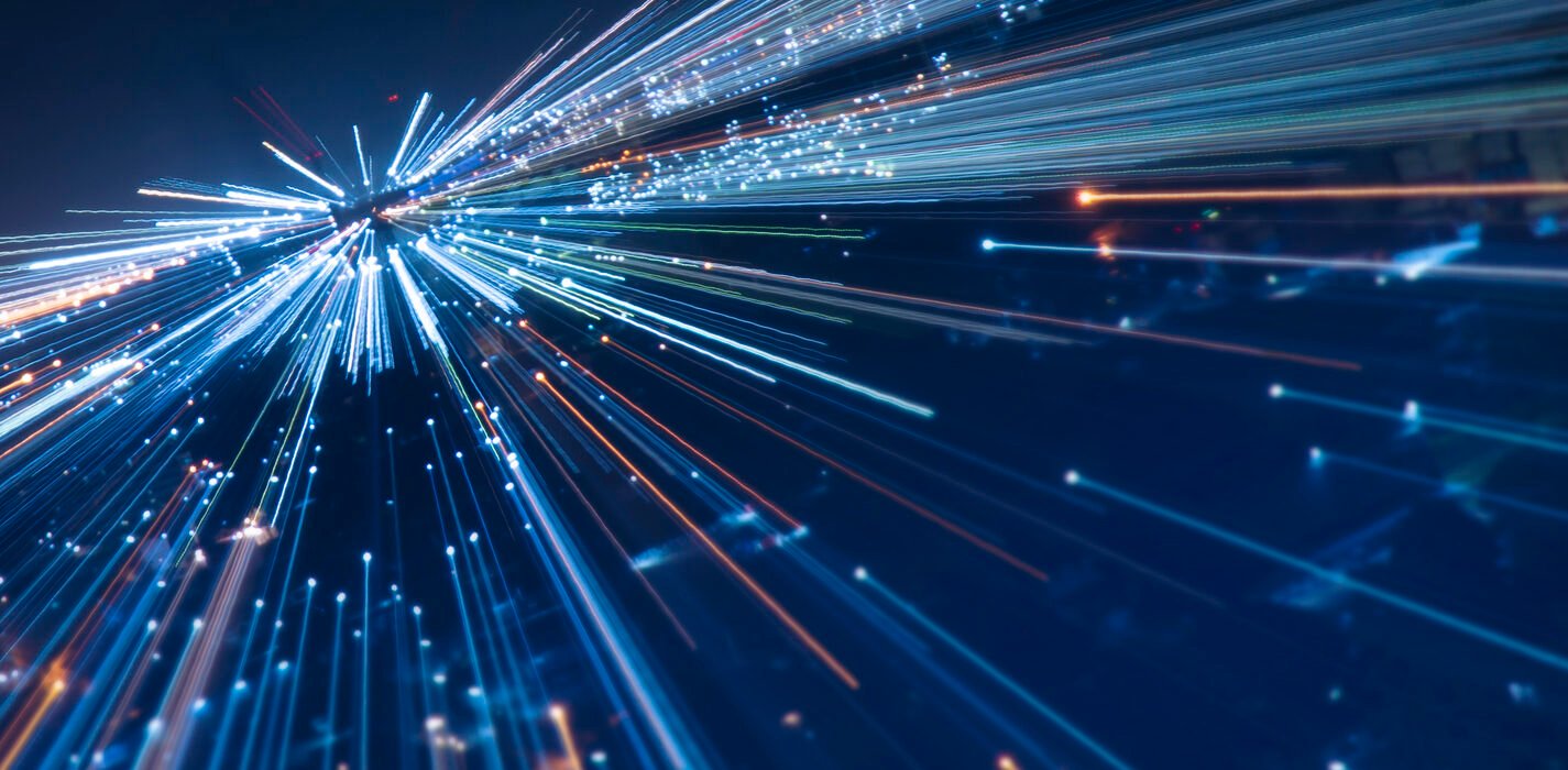 Speed lines trail from night city- lens effect. technology background.